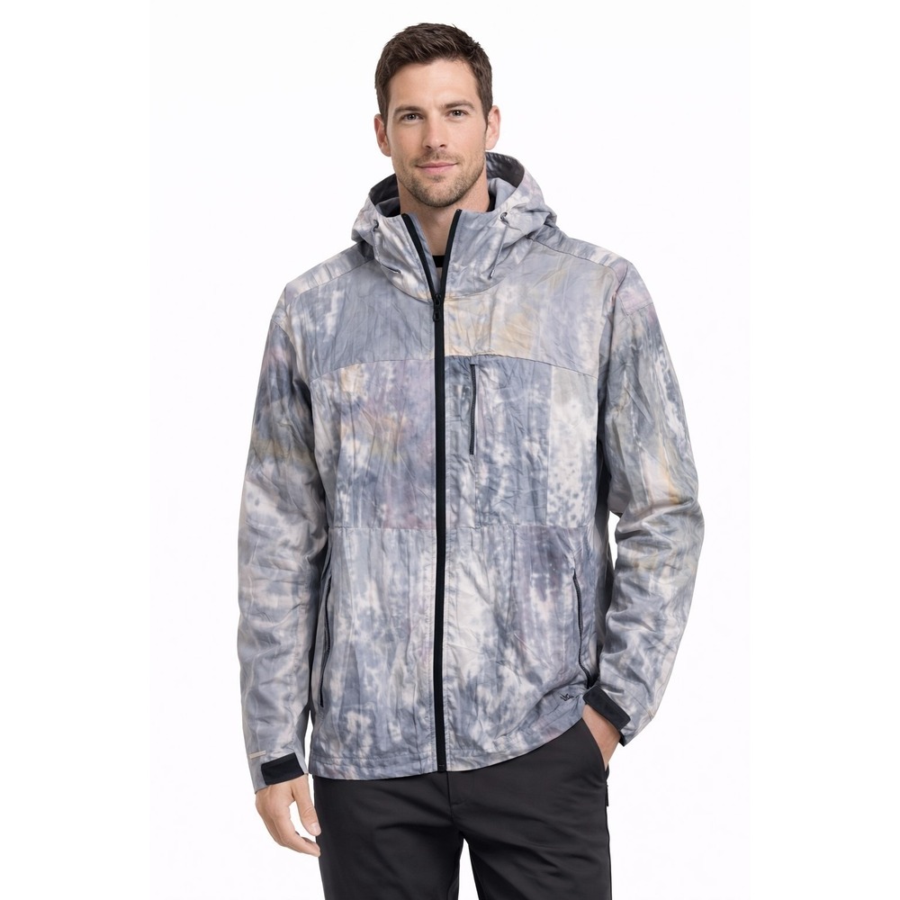 VRST Tie Dye Rain Jacket Mens XXL Gray Blue Nylon Shell Full Zip Hooded Coat